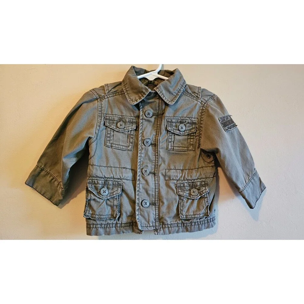 Utility Jacket Youth 6-9 MArmy Green Military Pockets Casual Active Childrens pl